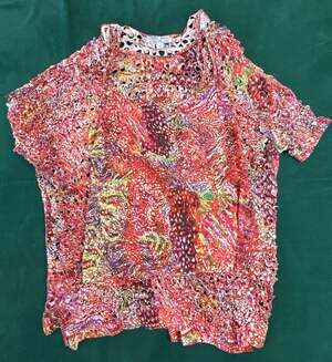 Alberto Makali Multicolor Crinkle Popcorn Top Short Sleeve Blouse Size S